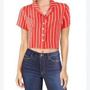 Le Lis | NWT  red white stripes button up crop. Medium.